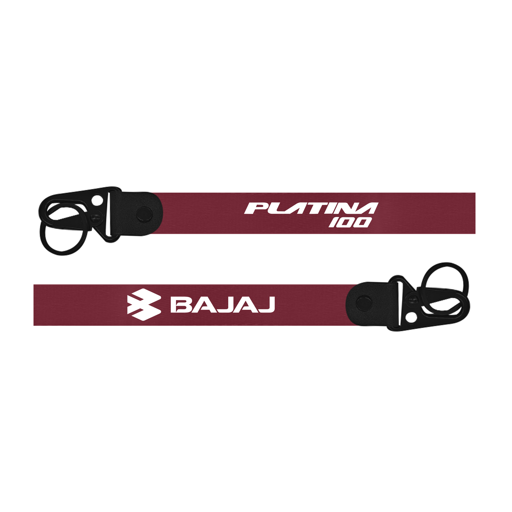 Two red lanyards with 'Bajaj' branding on a white background