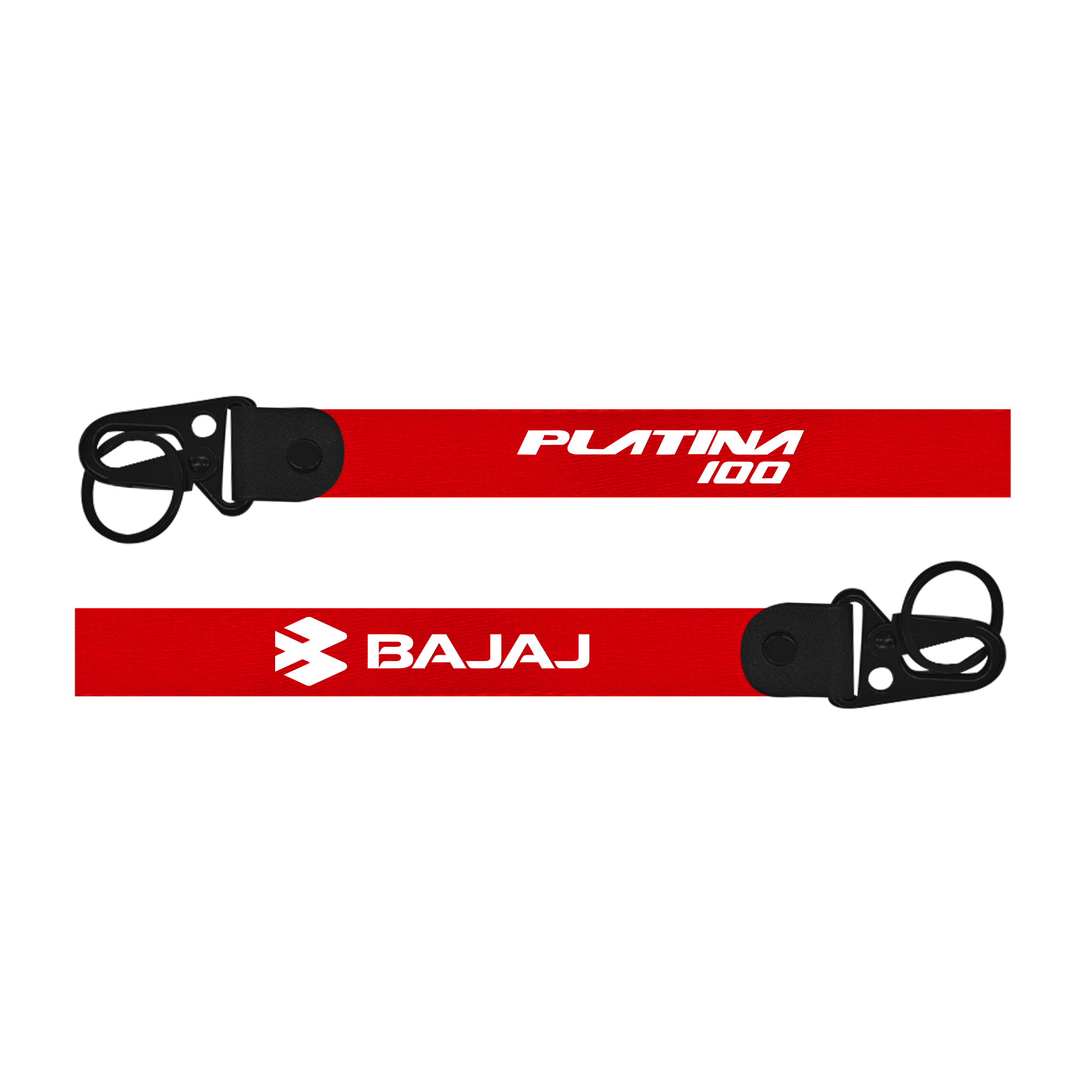 Red lanyard with 'Bajaj' and 'Platina 100' branding on a white background