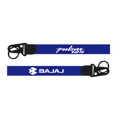 Two blue lanyards with 'Pulsar 125' and 'Bajaj' branding on a white background.