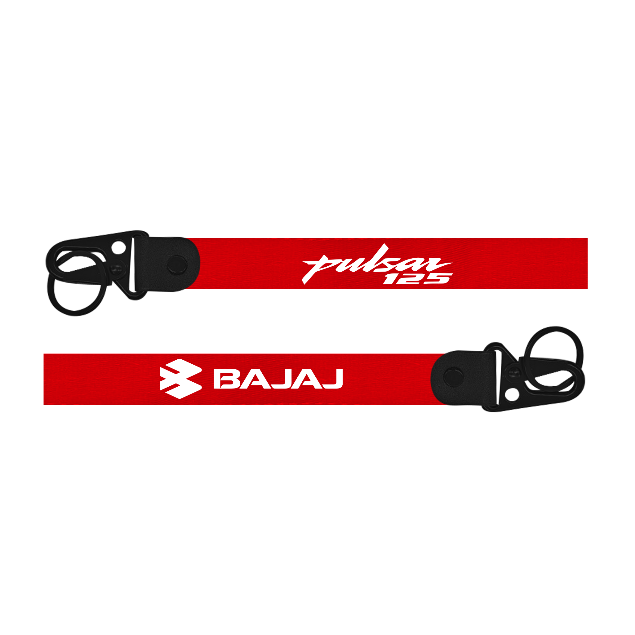 Red lanyard with 'Pulsar 125' and 'Bajaj' branding on a white background