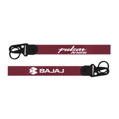 Maroon lanyard with 'Pulsar' and 'Bajaj' logos on a white background