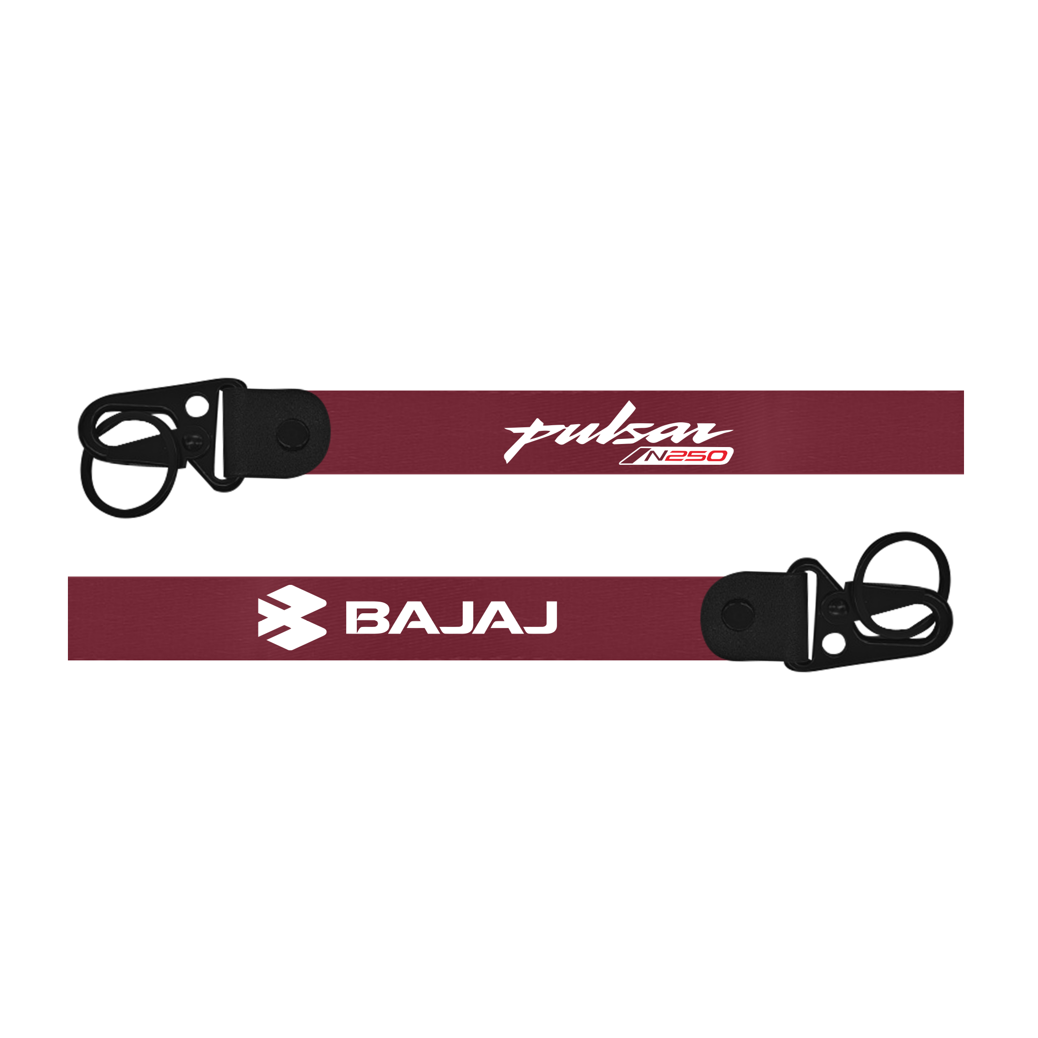 Maroon lanyard with Bajaj and Pulsar logos on a white background