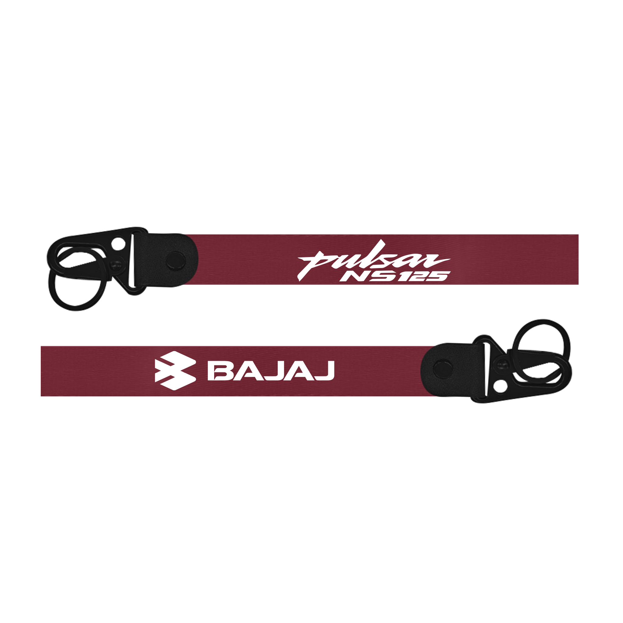 Maroon lanyard with 'Pulsar NS125' and 'Bajaj' branding on a white background