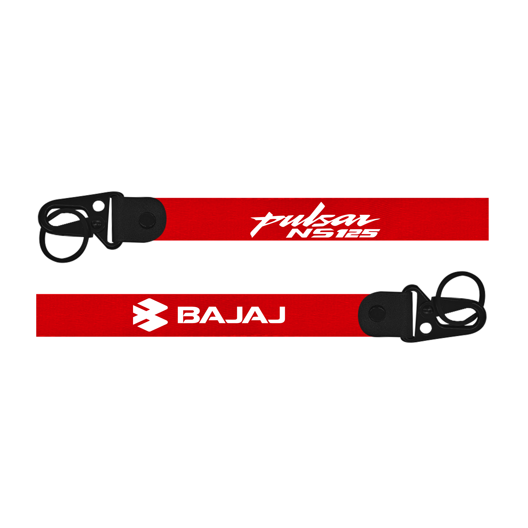 Red lanyard with 'Pulsar NS125' and 'Bajaj' branding on a white background