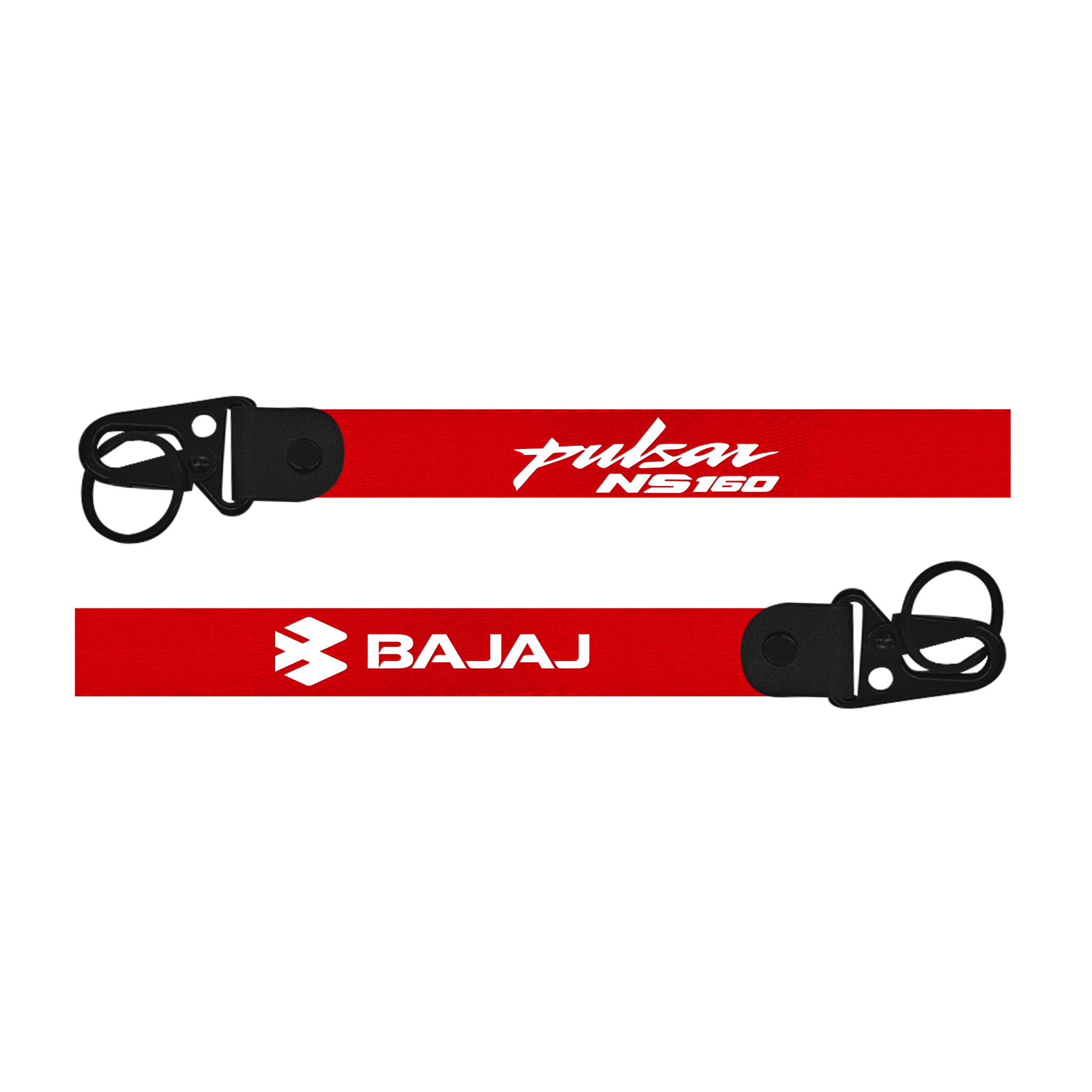 Red lanyard with 'Pulsar NS160' and 'Bajaj' branding on a white background