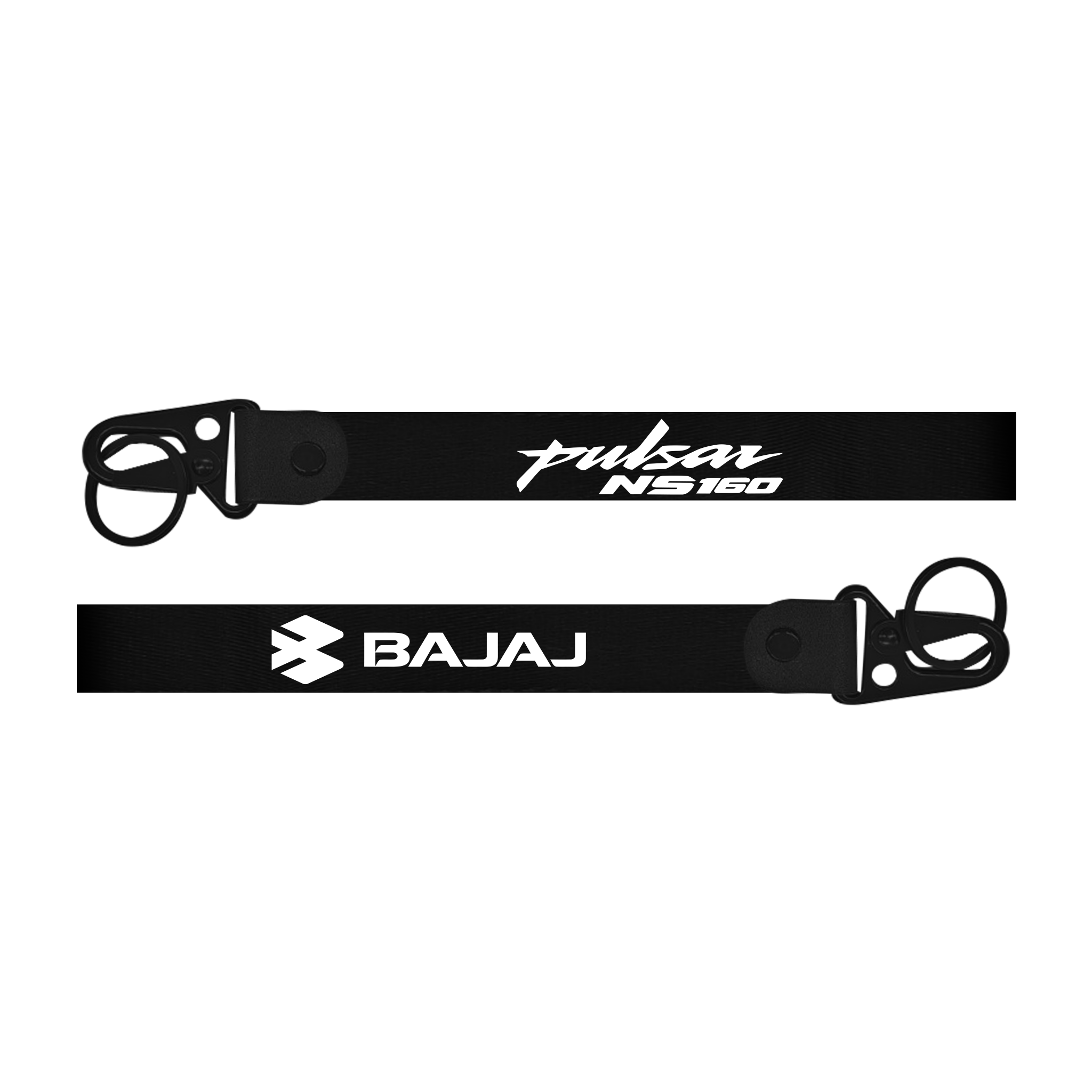 Two black lanyards with 'Pulsar NS160' and 'Bajaj' branding on a white background.