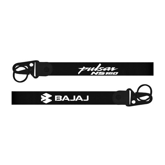 Two black lanyards with 'Pulsar NS160' and 'Bajaj' branding on a white background.