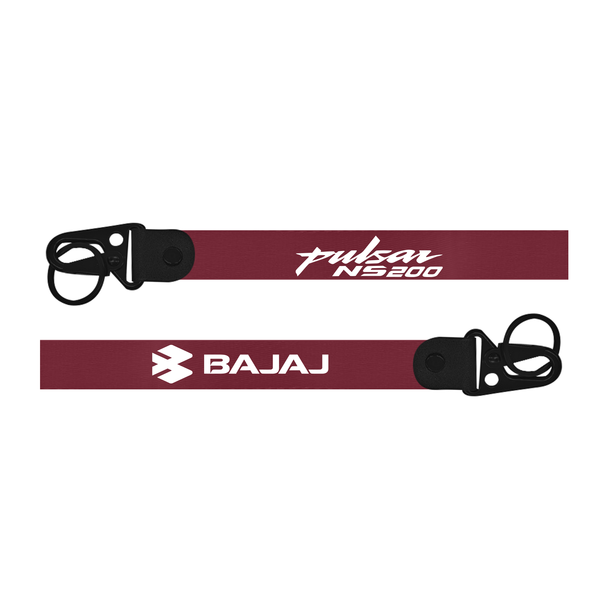 Maroon lanyard with 'Pulsar NS200' and 'Bajaj' branding on a white background