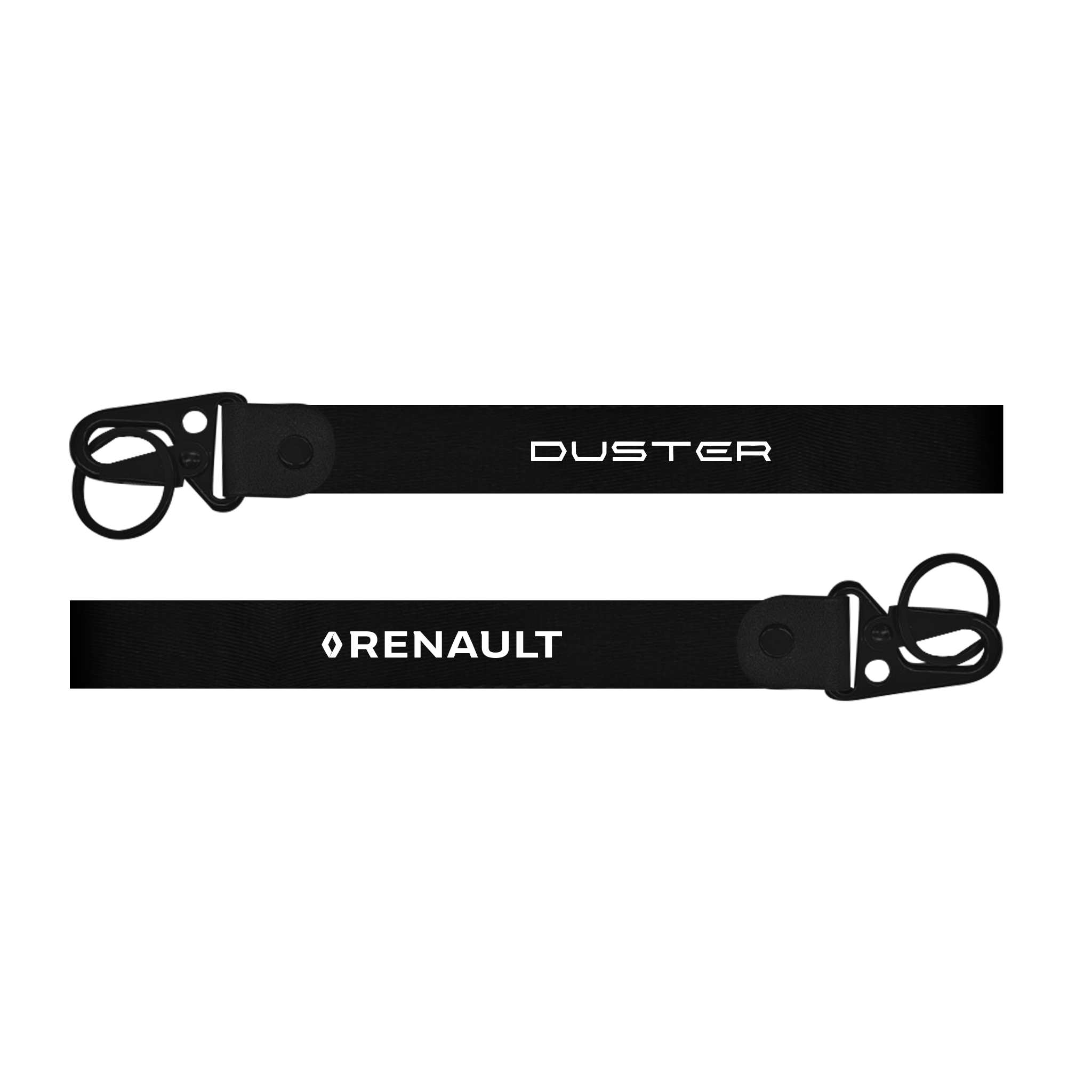 Two black lanyards with 'Duster' and 'Renault' branding on a white background