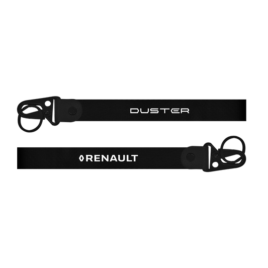 Two black lanyards with 'Duster' and 'Renault' branding on a white background