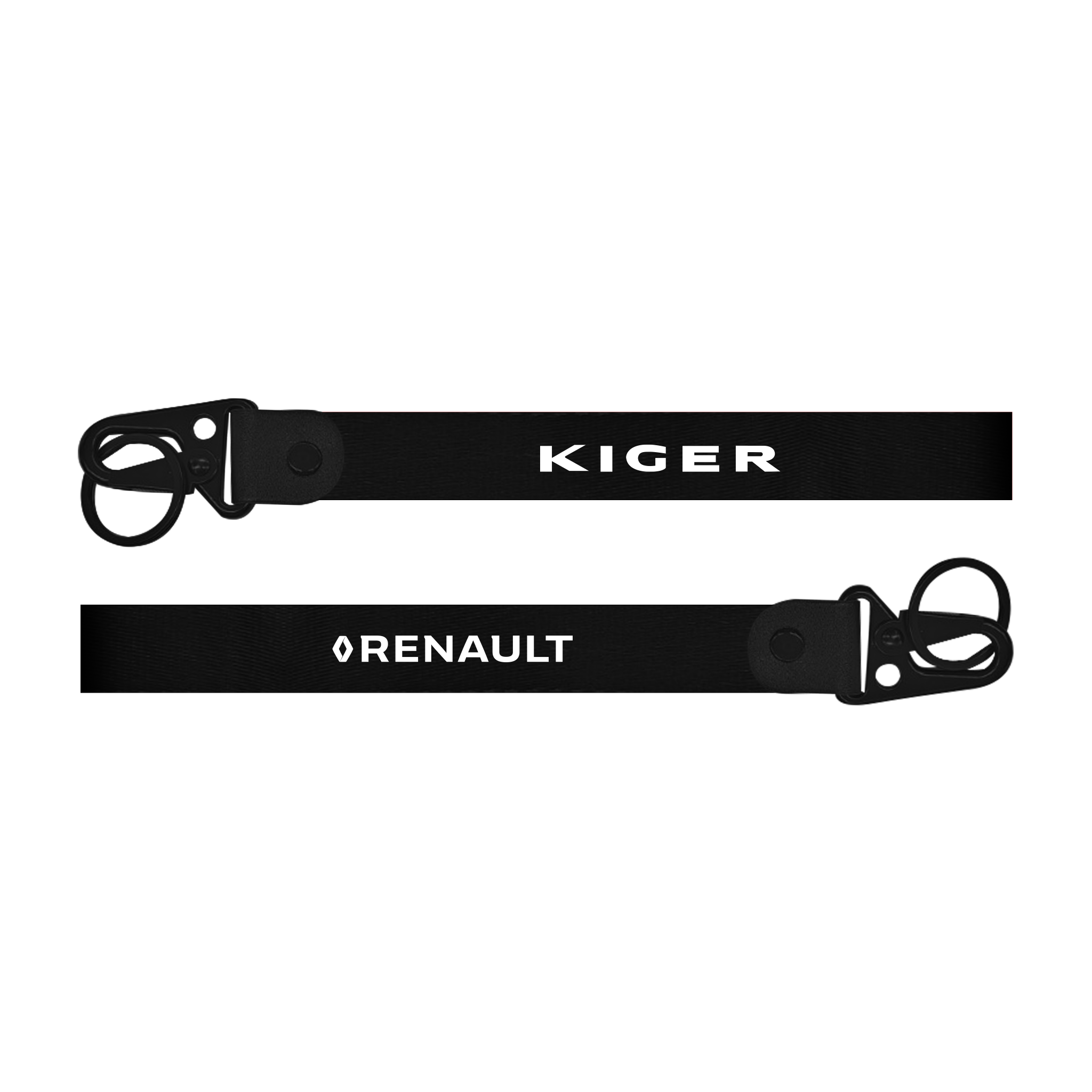 Two black lanyards with 'Kiger' and 'Renault' branding on a white background
