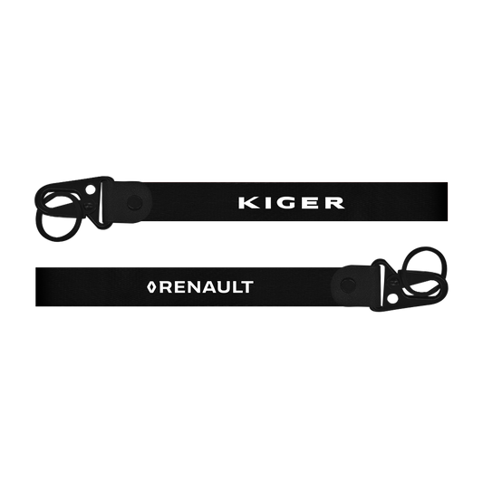 Two black lanyards with 'Kiger' and 'Renault' branding on a white background
