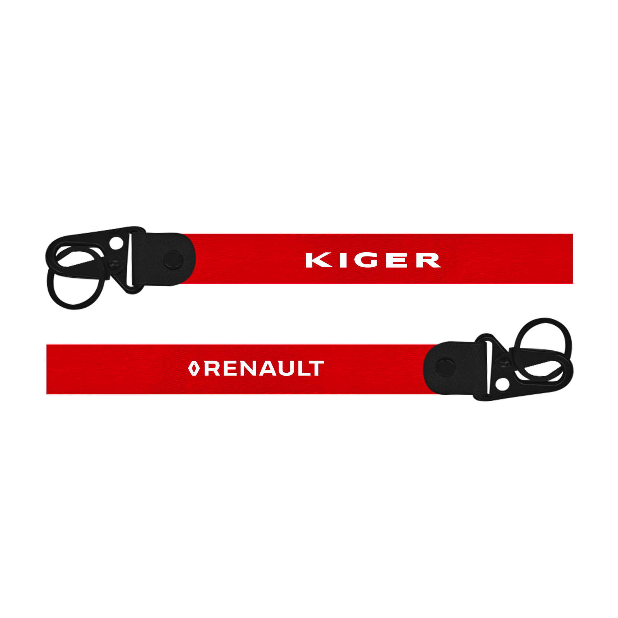 Red lanyard with 'Kiger' and 'Renault' branding on a white background