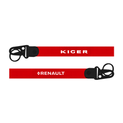 Red lanyard with 'Kiger' and 'Renault' branding on a white background
