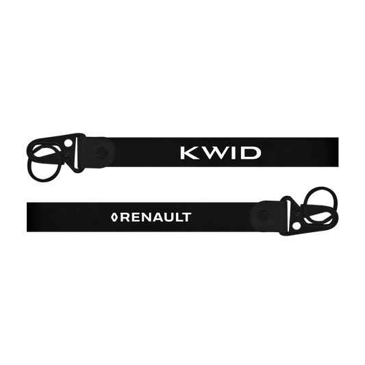 Two black lanyards with 'Kwid' and 'Renault' branding on a white background