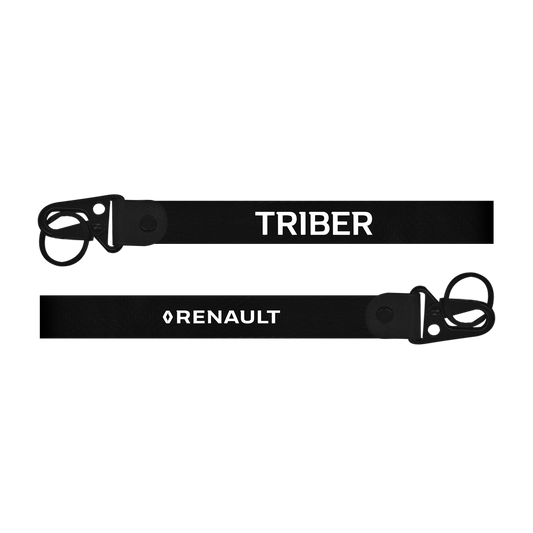 Two black lanyards with 'TRIBER' and 'Renault' branding on a white background