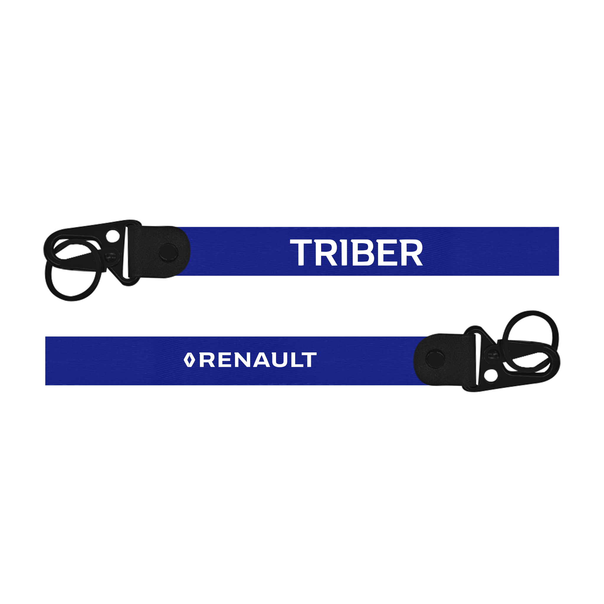 Two blue lanyards with 'TRIBER' and 'Renault' branding on a white background