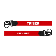 Red lanyard with 'Triber' and 'Renault' branding on a white background