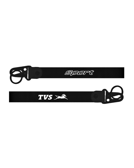 Two black straps with 'TVS' branding on a white background