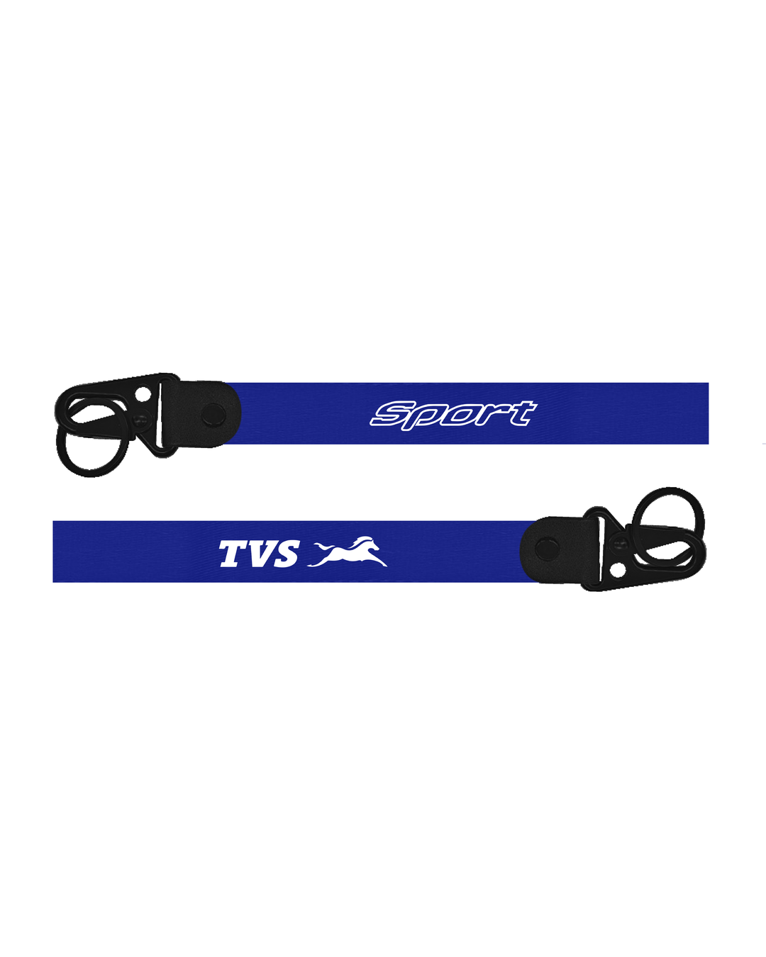 Blue lanyard with 'TVS Sport' branding on a white background