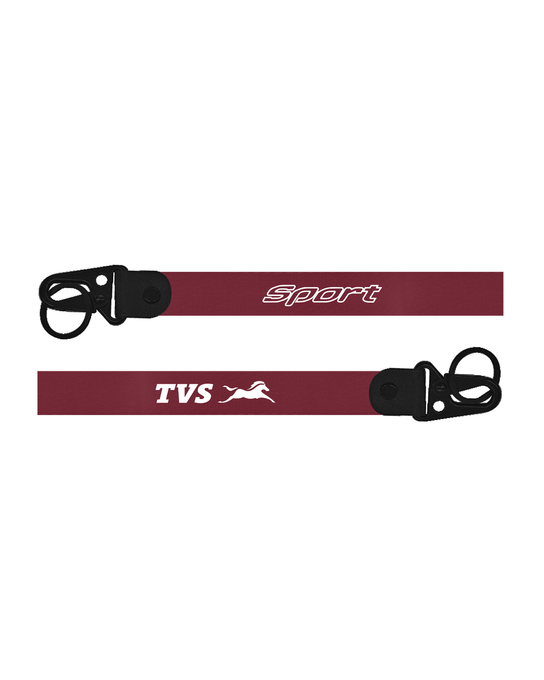Two maroon wristbands with black clasps and 'TVS Sport' branding on a white background.