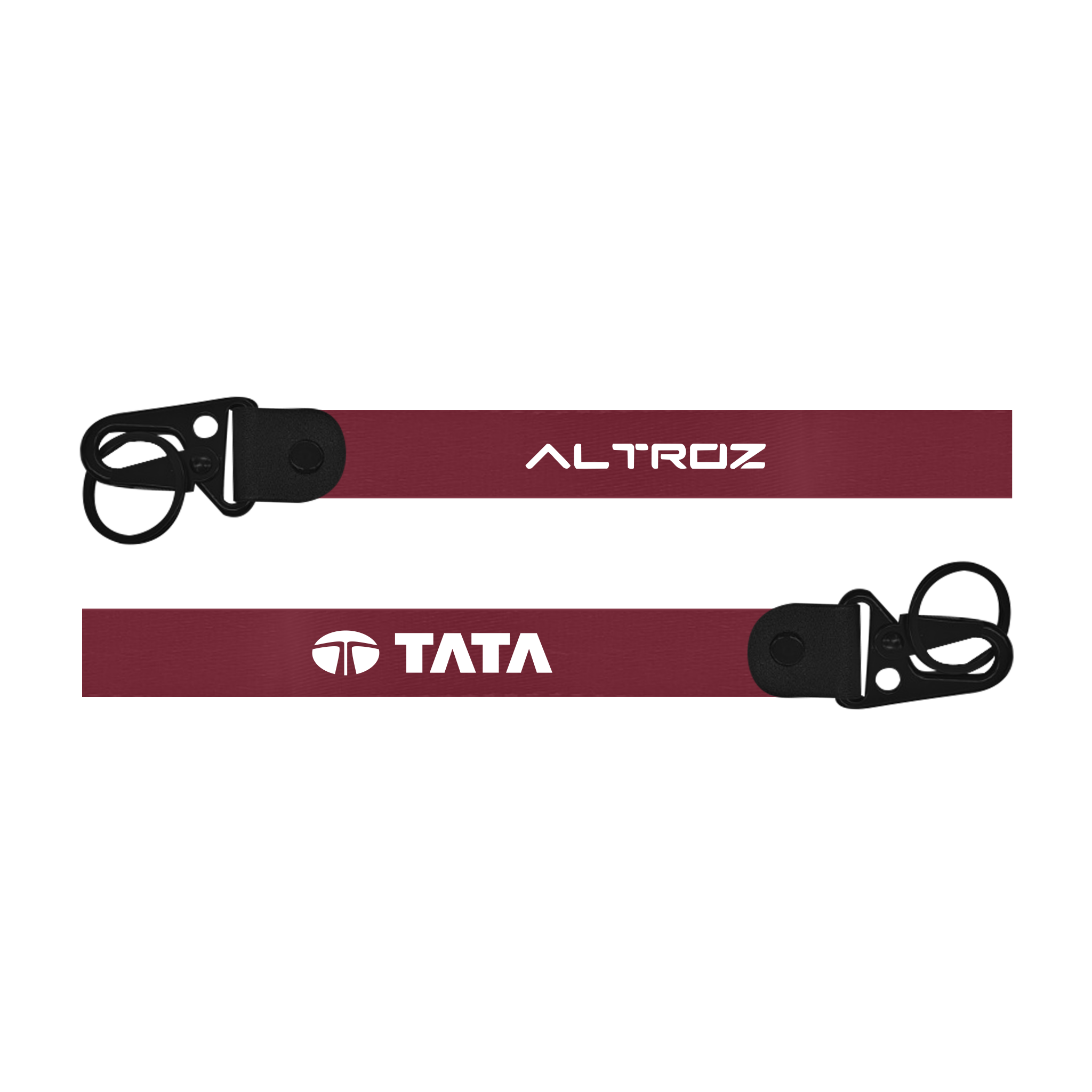 Two maroon lanyards with 'Nexon' and 'Tata' branding on a white background