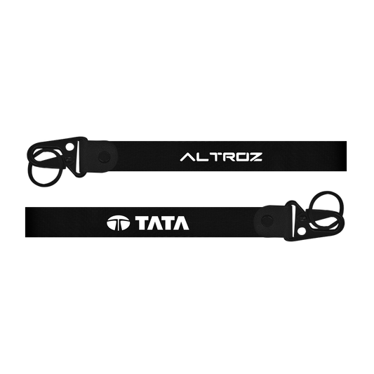 Two black lanyards with 'Sierra' and 'Tata' branding on a white background