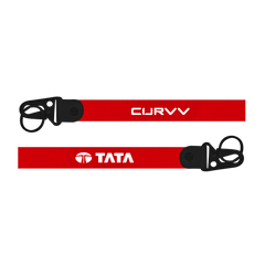 Two black lanyards with 'Tigor' and 'Tata' branding on a white background