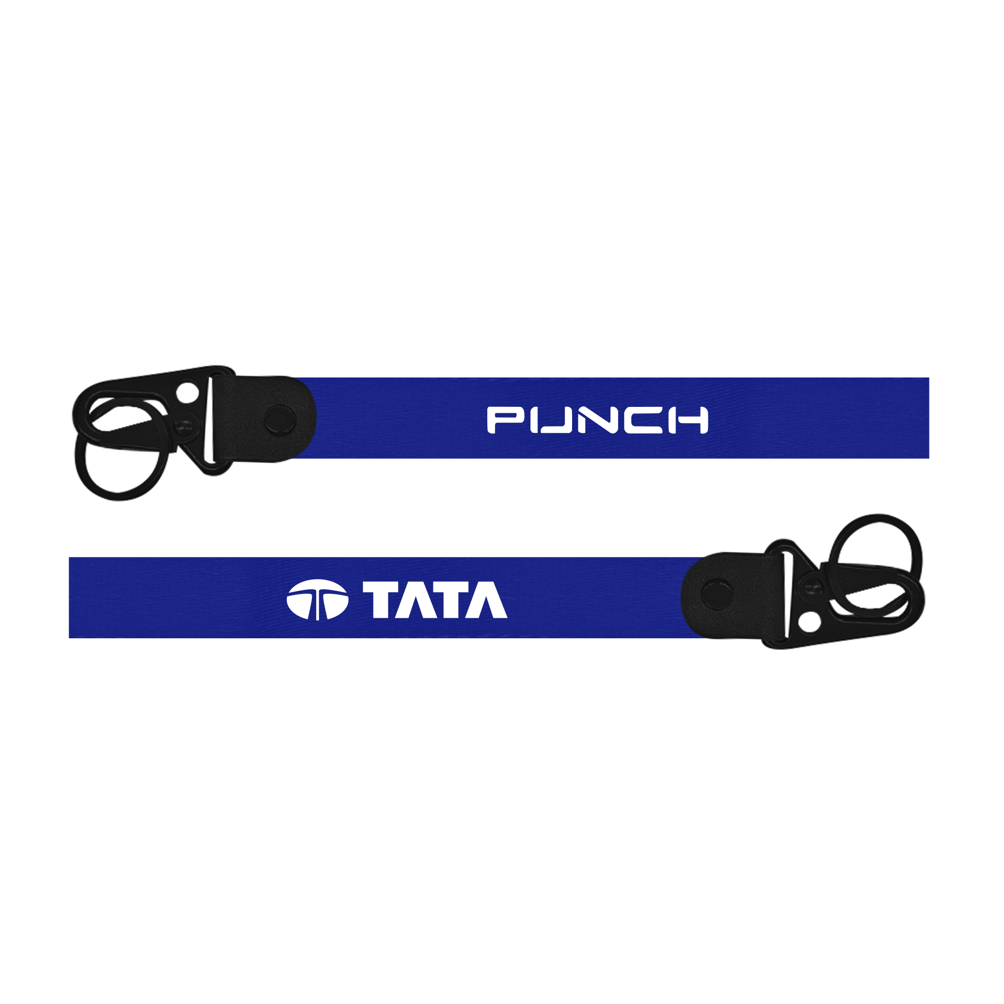 Two blue lanyards with 'Punch' and 'Tata' logos on a white background