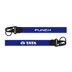 Two blue lanyards with 'Punch' and 'Tata' logos on a white background