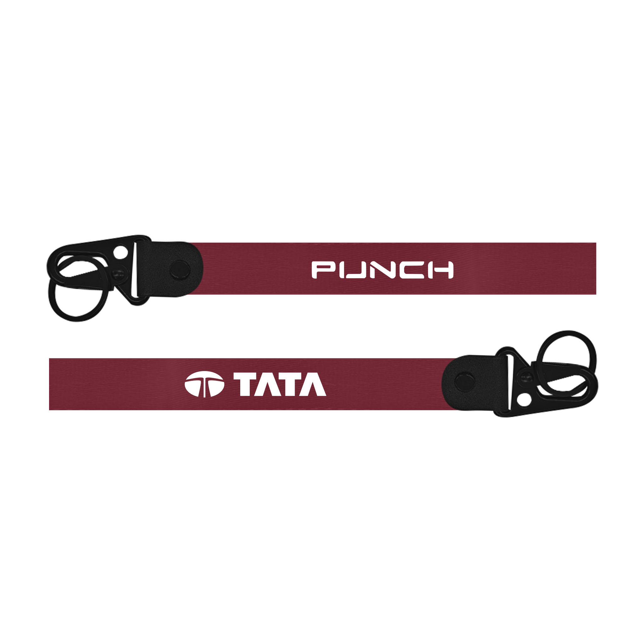 Two red lanyards with 'Punch' and 'Tata' logos on a white background