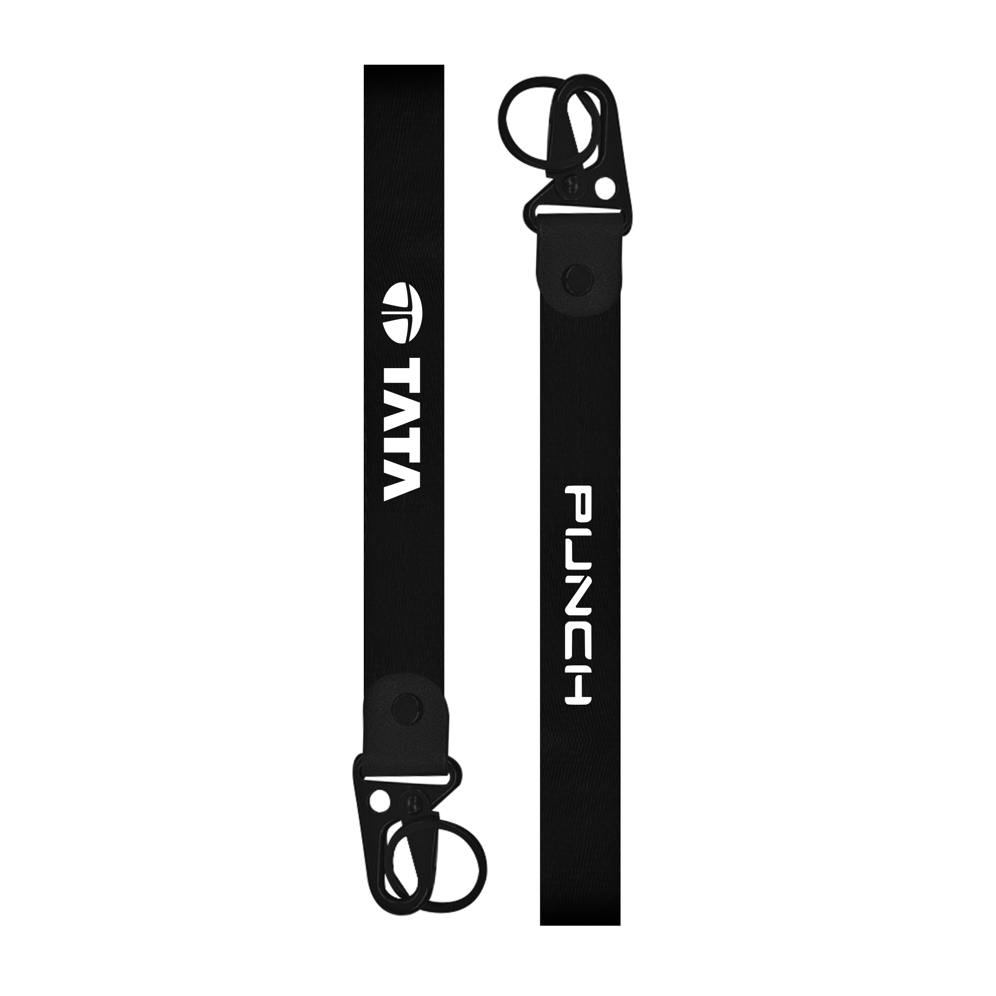 Two black belts with 'PUNCH' and 'TATA' branding on a white background
