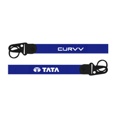 Two blue lanyards with 'CURVV' and 'TATA' branding on a white background