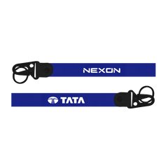 Two blue lanyards with 'Nexon' and 'Tata' branding on a white background