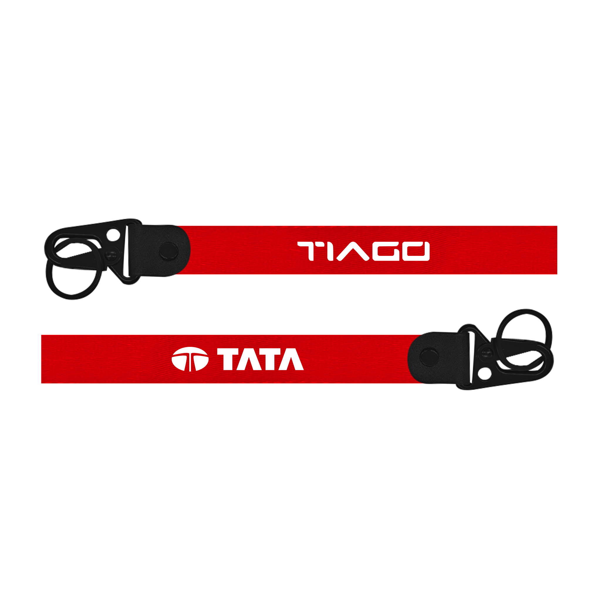 Two red lanyards with 'Tiago' and 'Tata' logos on a white background