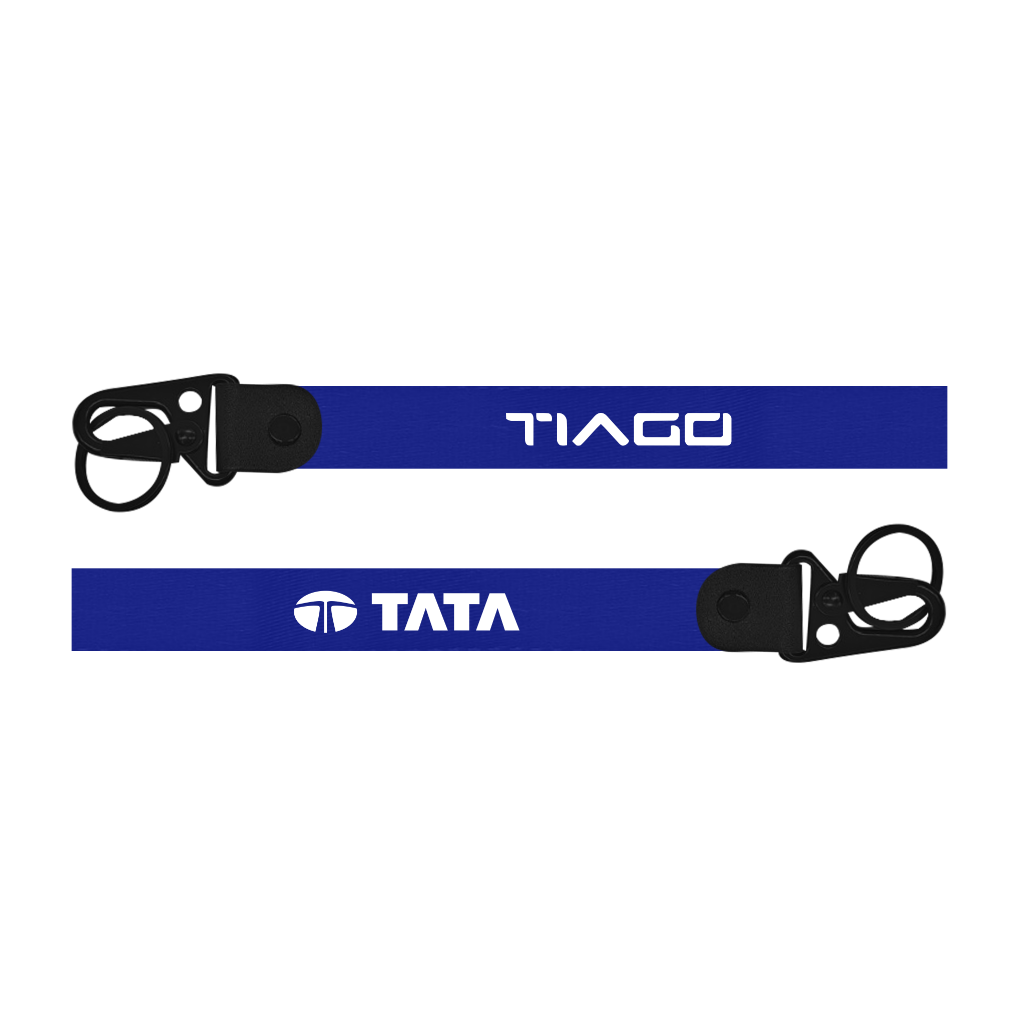 Two blue lanyards with 'Tiago' and 'Tata' logos on a white background