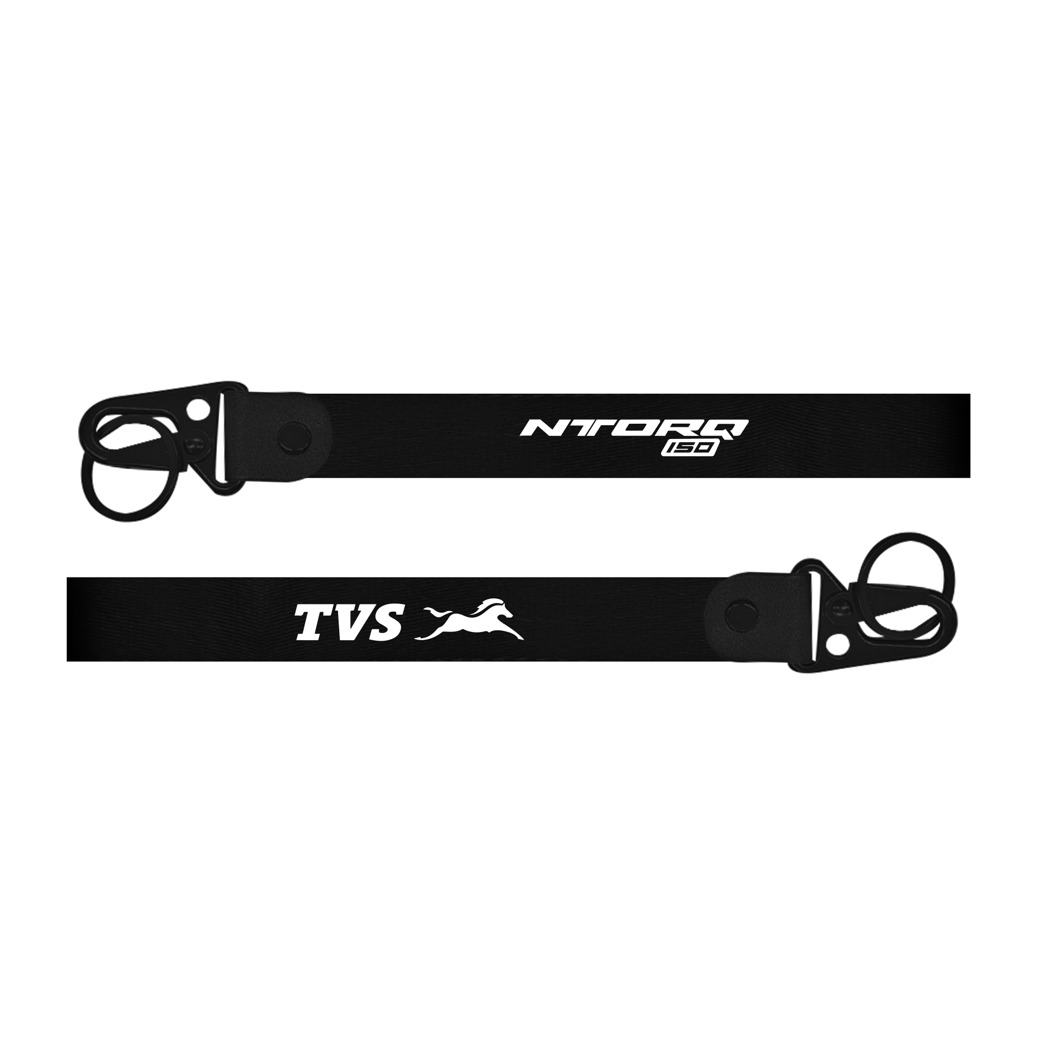 Two black straps with 'TVS' and 'Ntorq' branding on a white background