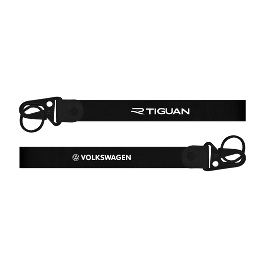 Two black lanyards with 'Tiguan' and 'Volkswagen' branding on a white background