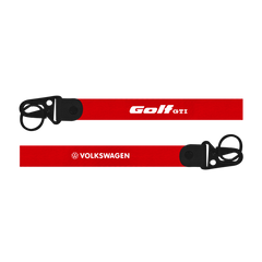 Red lanyard with 'Volkswagen' and 'Golf GTI' branding on a white background