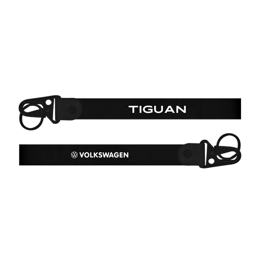 Black carabiner with 'Tiguan' and 'Volkswagen' branding on a white background